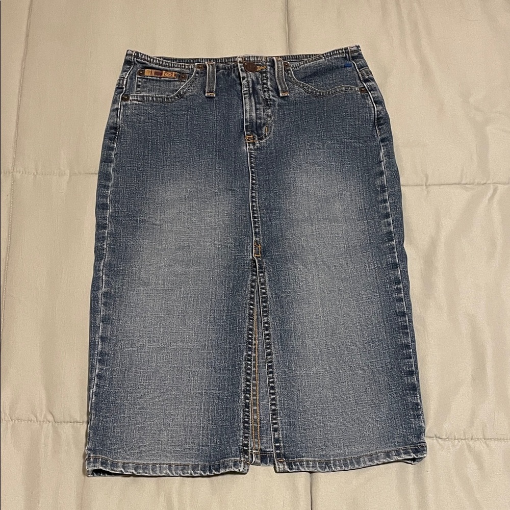 Vintage Lei Jean Pencil Skirt with Front Slit